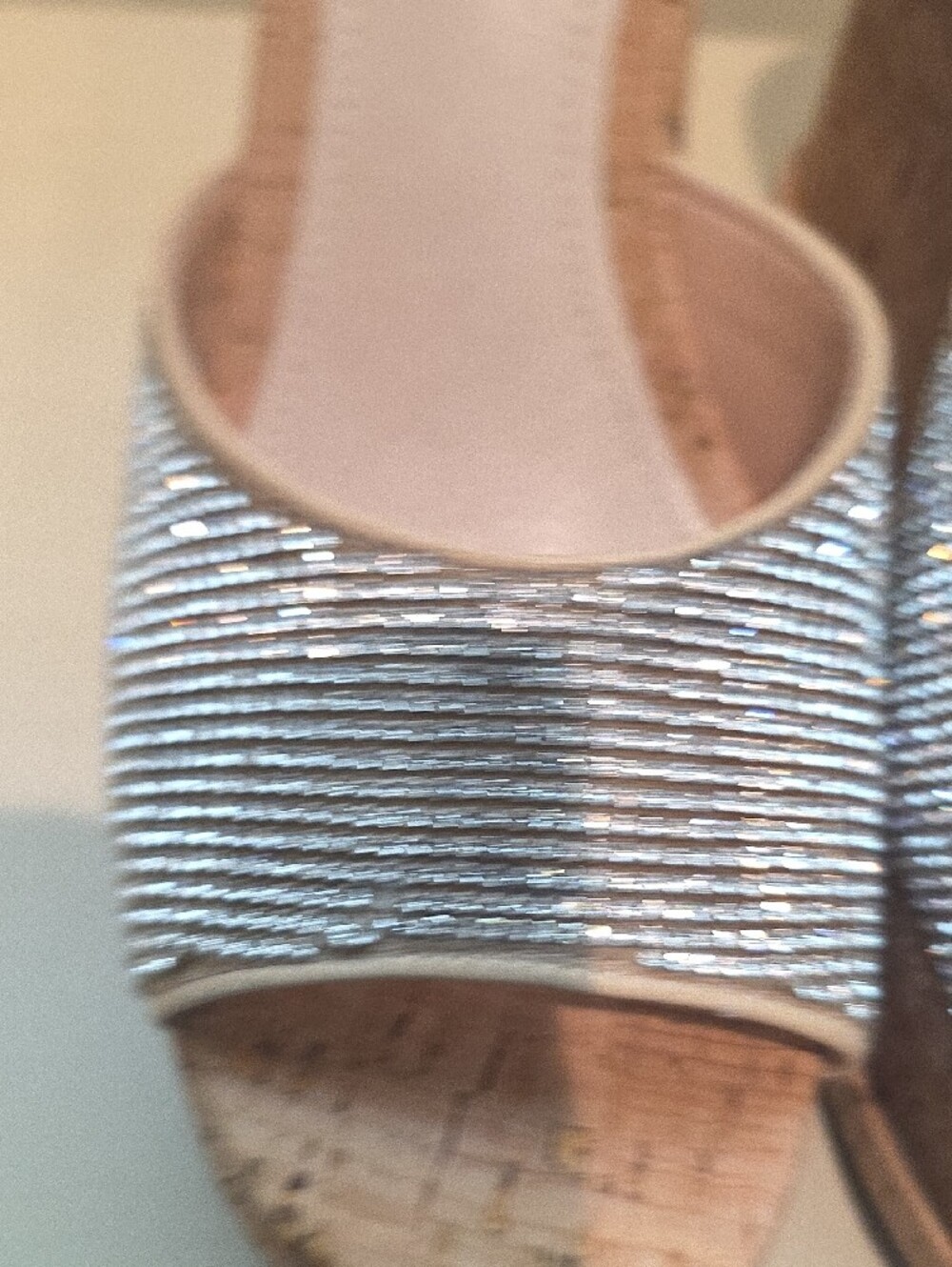 New With Flaws SCHUTZ Silver Rhinestone Cork Platform Slide Sandals - Picture 4 of 10